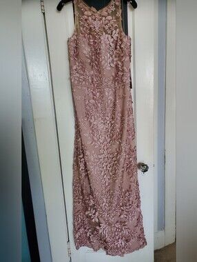 JS Collections Dusty Rose Floral Formal Appliqué Maxi Dress